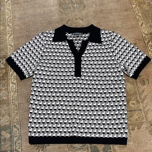 Adrianna Papell Black & White Geometric Knit Polo